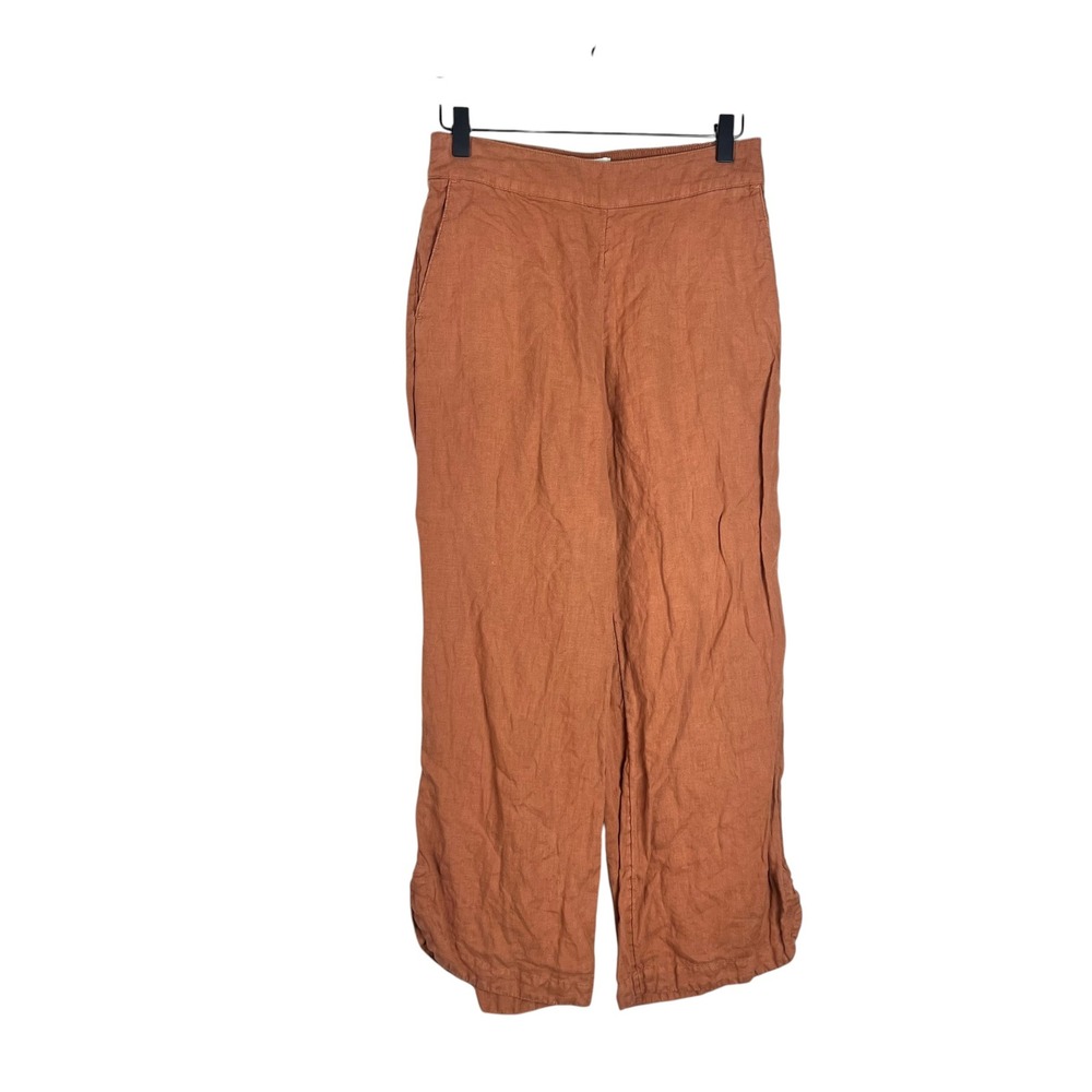 Cynthia Rowley Terracotta Orange 100% Linen Wide Leg Tulip Hem Pants Small